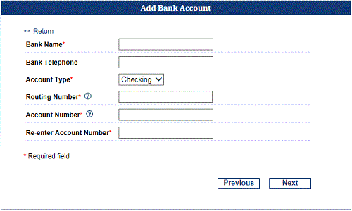 Add Bank Account page