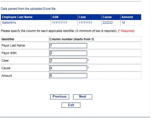 Upload Spreadsheet page