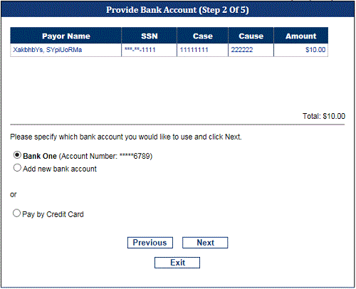 Provide Bank Account page