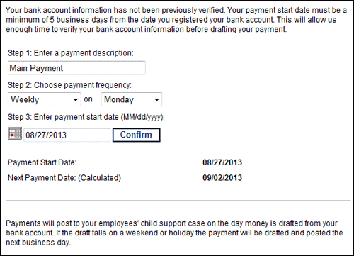 Payment Schedule page