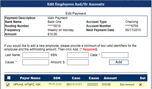 Edit Employees And/Or Amounts page