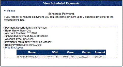 View Scheduled Payments page