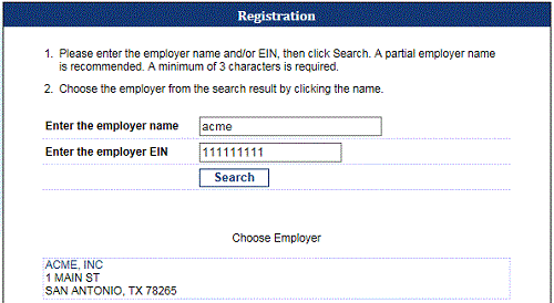 Select Employer page